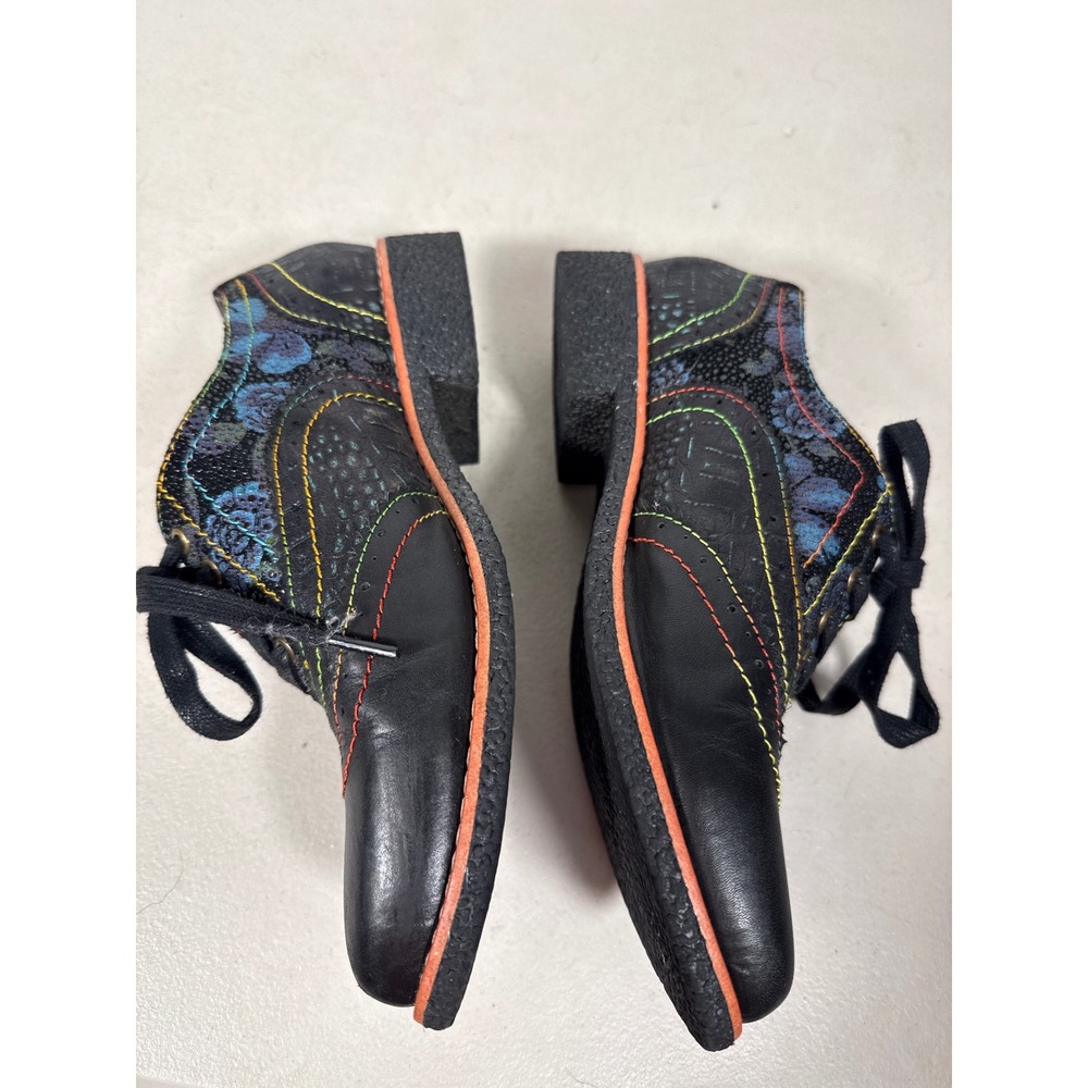 L'Artiste Spring Step Women Bl Leather Floral Wingtip Oxford Rainbow Stitch 39